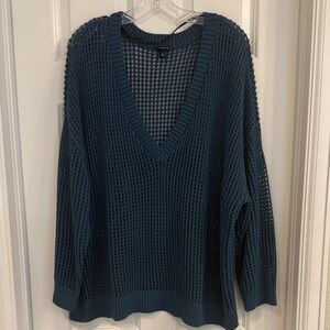 Torrid Deep Teal Mesh V-Neck Sweater, 2X, NWOT